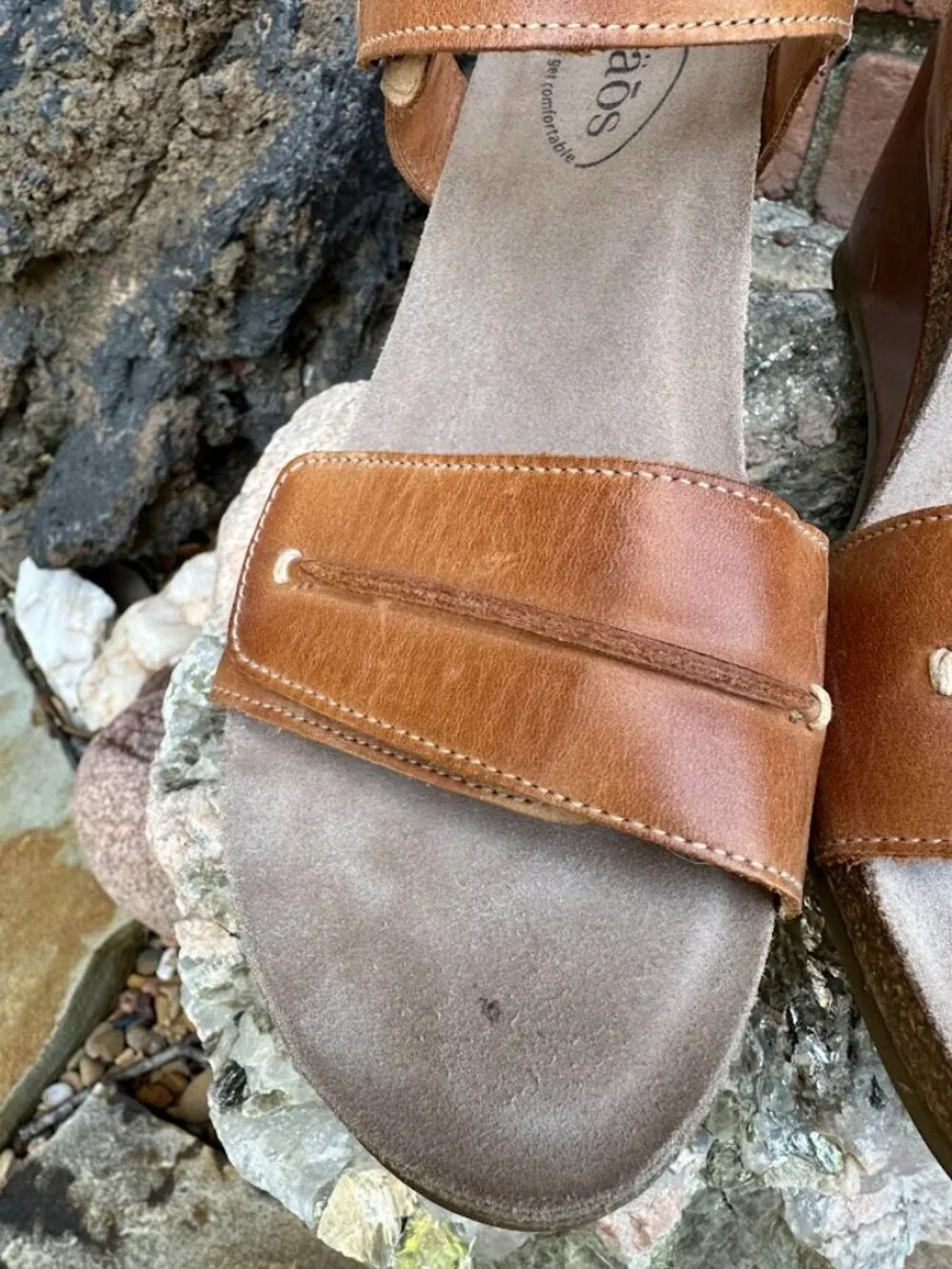 Taos Women's Reason Leather Wedge Sandals Natural Brown Size 40/Size 9 - Picture 3 of 13